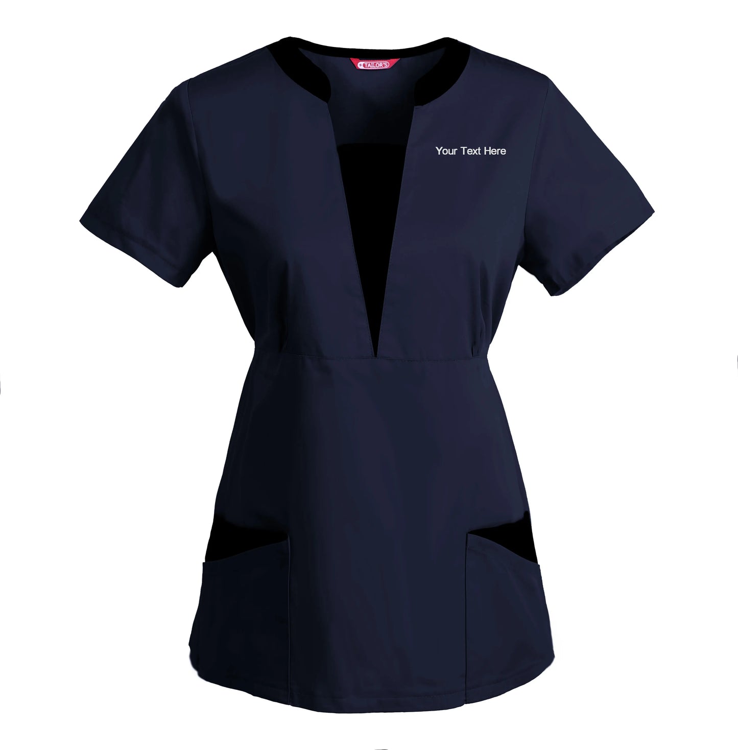Women's Embroidered Scrub Top Nursing Uniform Blouse Short Sleeve Working Top with Pockets Personalized with your Text