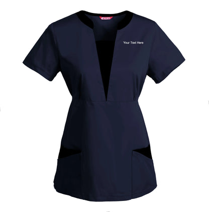 Women's Embroidered Scrub Top Nursing Uniform Blouse Short Sleeve Working Top with Pockets Personalized with your Text