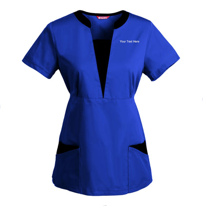 Women's Embroidered Scrub Top Nursing Uniform Blouse Short Sleeve Working Top with Pockets Personalized with your Text