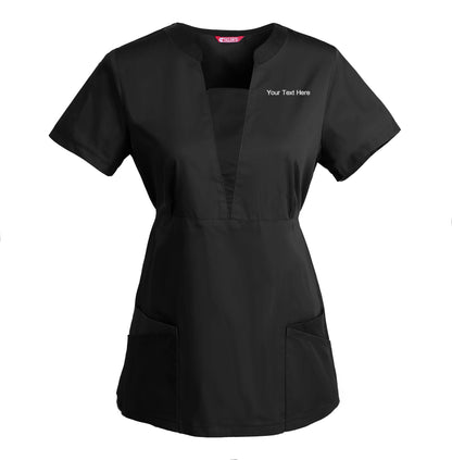 Women's Embroidered Scrub Top Nursing Uniform Blouse Short Sleeve Working Top with Pockets Personalized with your Text