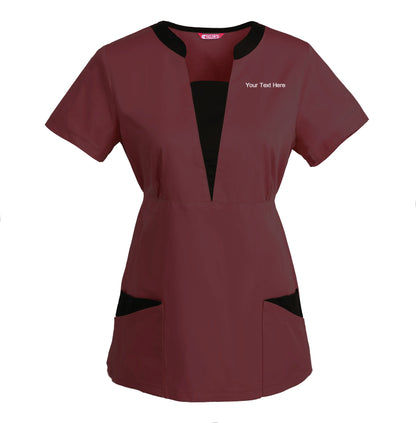 Women's Embroidered Scrub Top Nursing Uniform Blouse Short Sleeve Working Top with Pockets Personalized with your Text