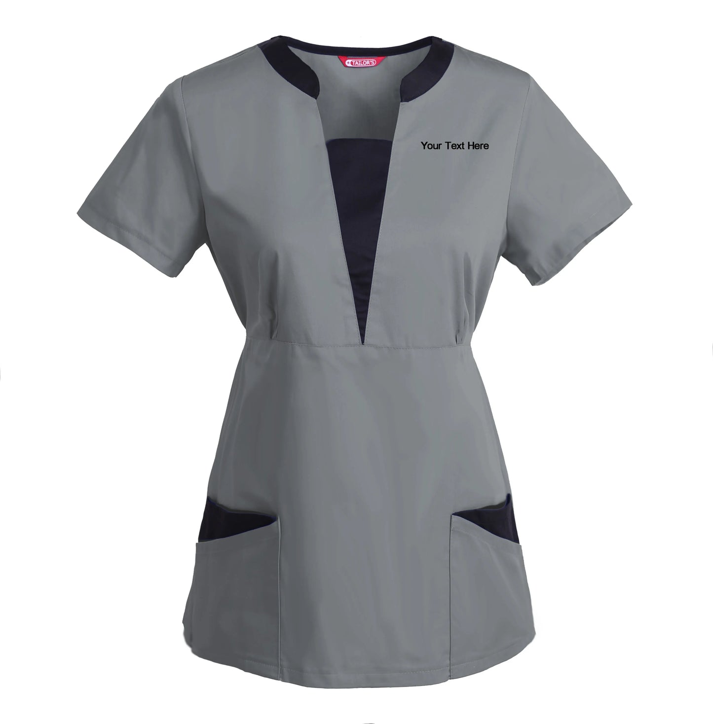 Women's Embroidered Scrub Top Nursing Uniform Blouse Short Sleeve Working Top with Pockets Personalized with your Text
