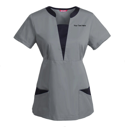 Women's Embroidered Scrub Top Nursing Uniform Blouse Short Sleeve Working Top with Pockets Personalized with your Text