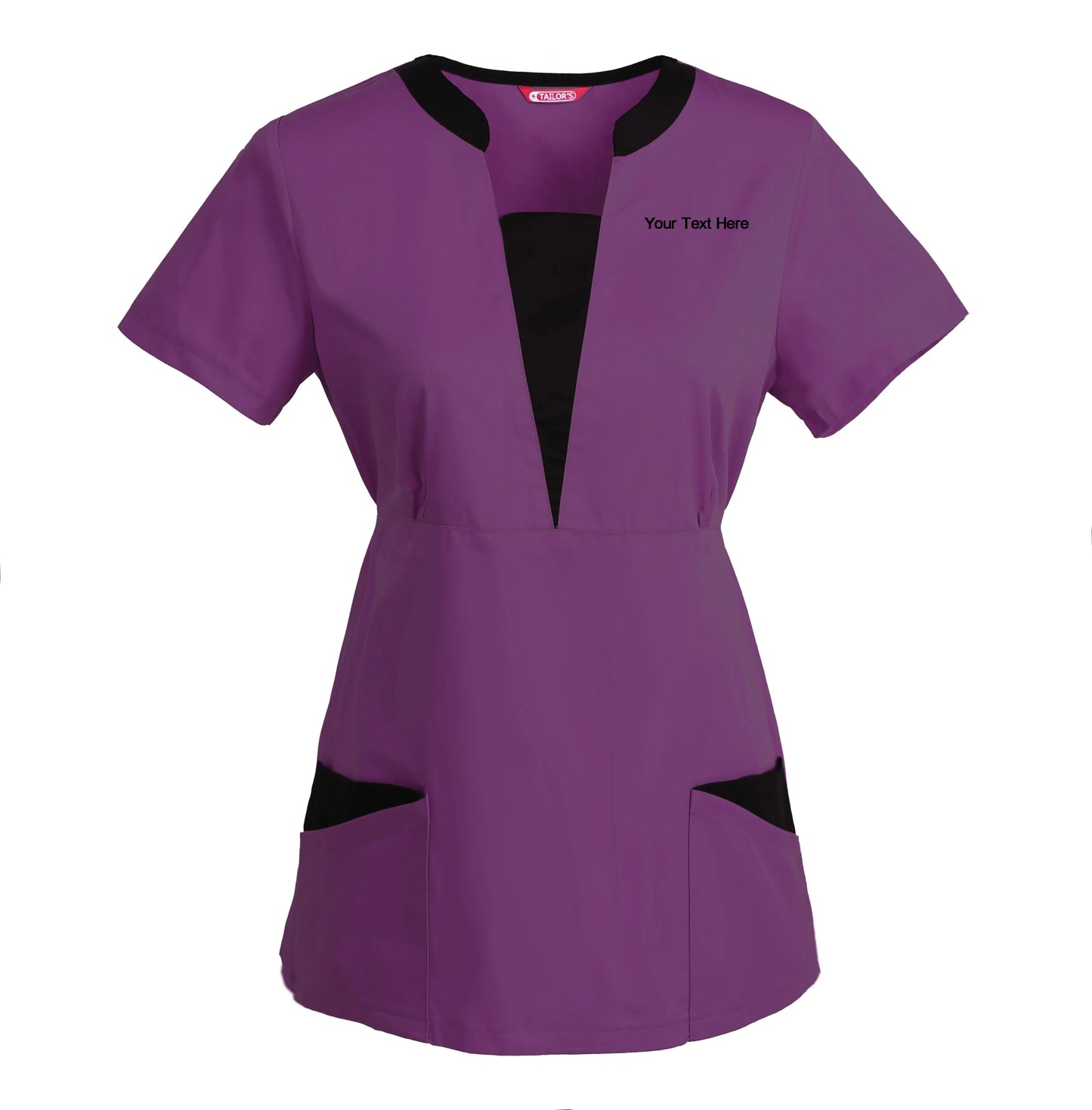 Women's Embroidered Scrub Top Nursing Uniform Blouse Short Sleeve Working Top with Pockets Personalized with your Text