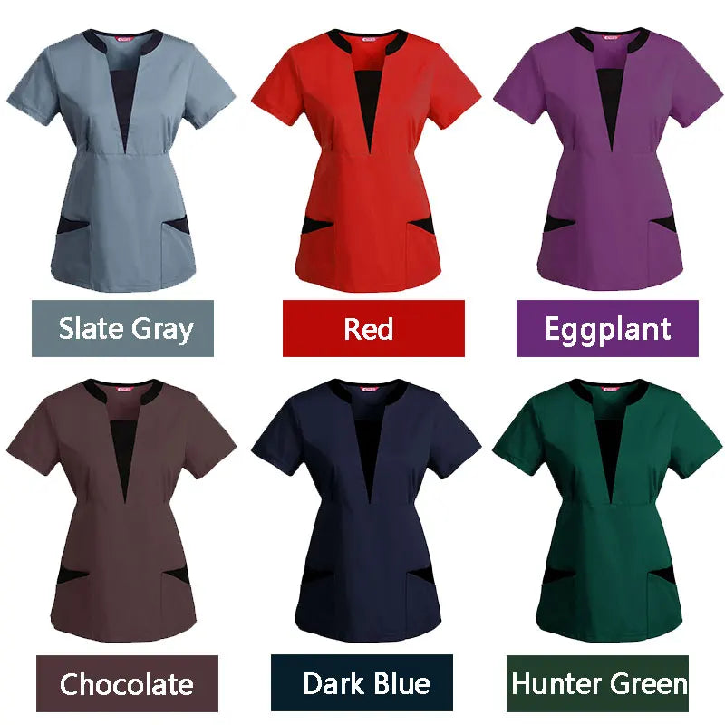 Women's Embroidered Scrub Top Nursing Uniform Blouse Short Sleeve Working Top with Pockets Personalized with your Text