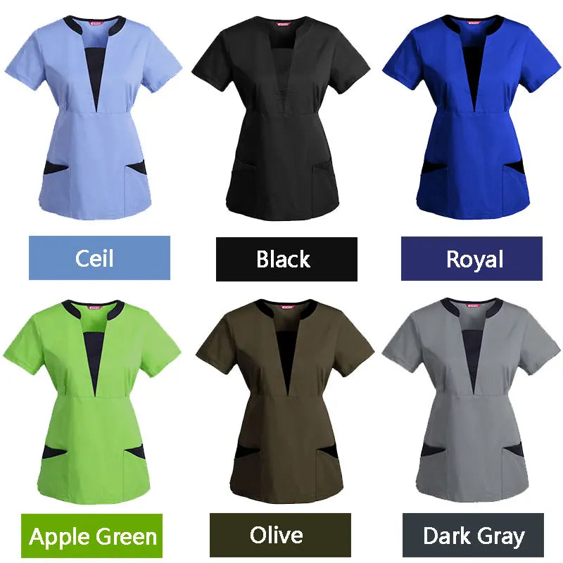 Women's Embroidered Scrub Top Nursing Uniform Blouse Short Sleeve Working Top with Pockets Personalized with your Text