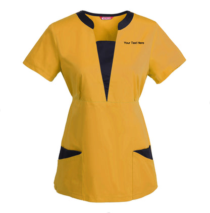 Women's Embroidered Scrub Top Nursing Uniform Blouse Short Sleeve Working Top with Pockets Personalized with your Text
