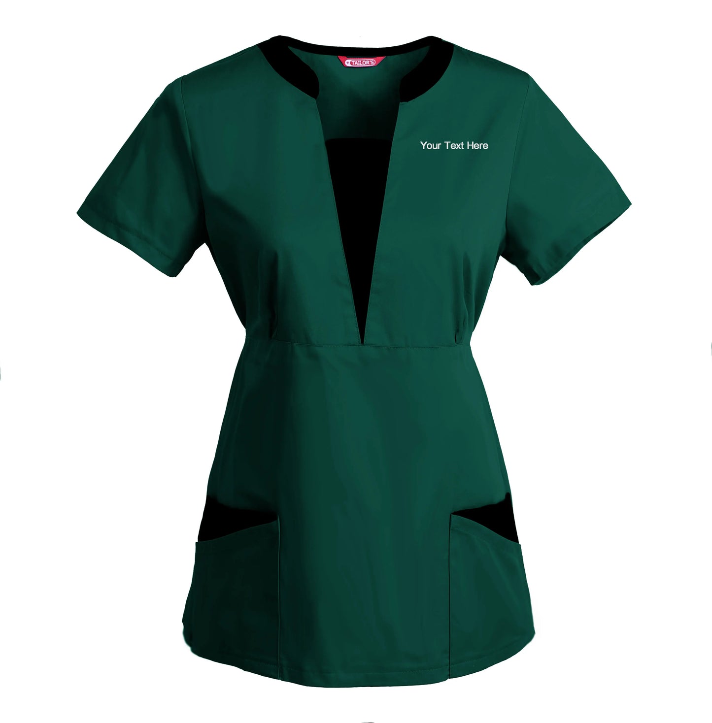 Women's Embroidered Scrub Top Nursing Uniform Blouse Short Sleeve Working Top with Pockets Personalized with your Text