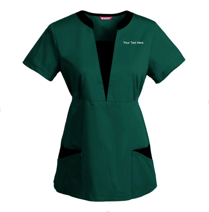 Women's Embroidered Scrub Top Nursing Uniform Blouse Short Sleeve Working Top with Pockets Personalized with your Text