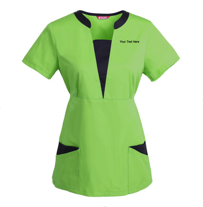 Women's Embroidered Scrub Top Nursing Uniform Blouse Short Sleeve Working Top with Pockets Personalized with your Text