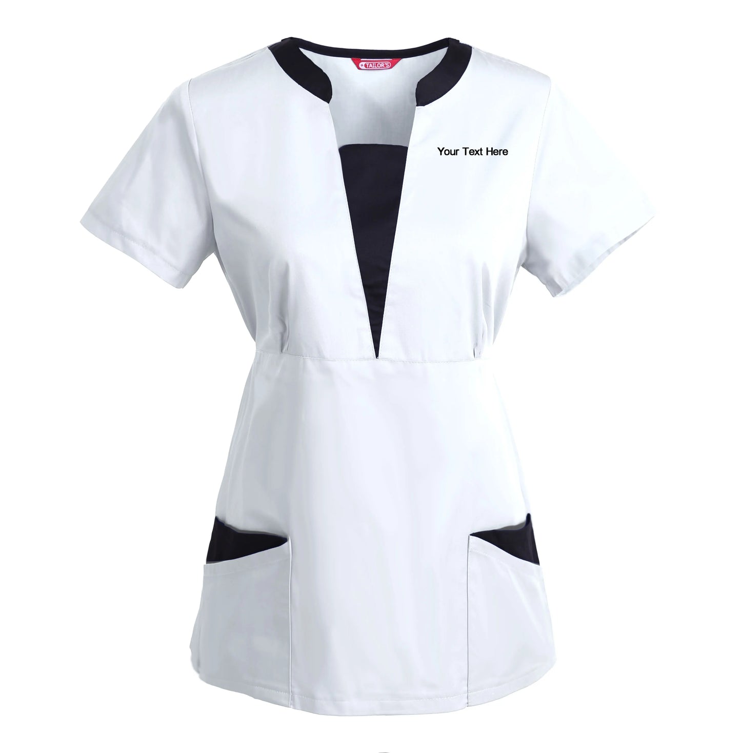 Women's Embroidered Scrub Top Nursing Uniform Blouse Short Sleeve Working Top with Pockets Personalized with your Text