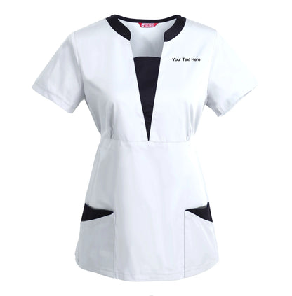 Women's Embroidered Scrub Top Nursing Uniform Blouse Short Sleeve Working Top with Pockets Personalized with your Text