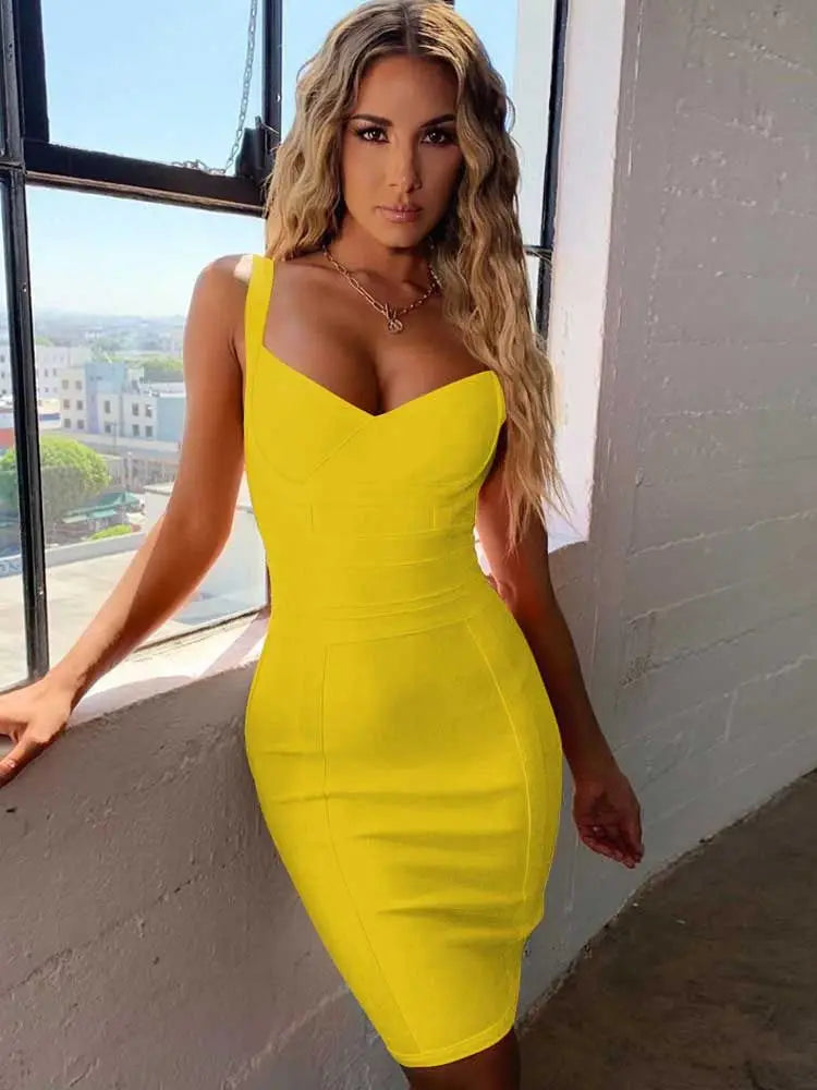 Bandage Dresses for Women 2022 Summer Elegant Mini Bandage Dress Bodycon Orange Sexy Party Dress Wedding Evening Club Outfits