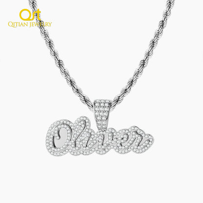 Personalized Iced Out Necklace With Name For Women Custom Double Crystal Name Necklaces Stainless Steel Chain Pendant Jewelry