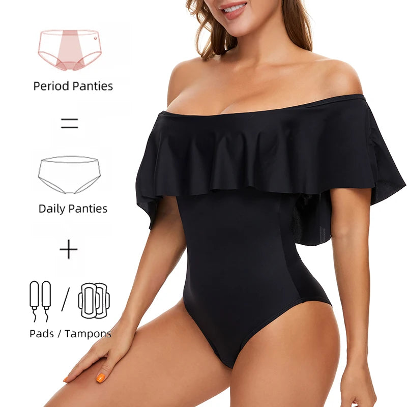 Period Swimsuits One-piece Swimwear Fast Absorption 4-Layer Leak Proof Menstrual Beachwear Period Panties Women's Underwear