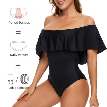 Period Swimsuits One-piece Swimwear Fast Absorption 4-Layer Leak Proof Menstrual Beachwear Period Panties Women's Underwear