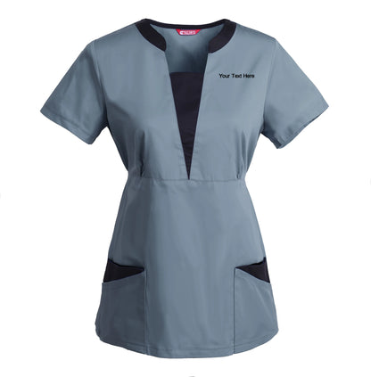 Women's Embroidered Scrub Top Nursing Uniform Blouse Short Sleeve Working Top with Pockets Personalized with your Text