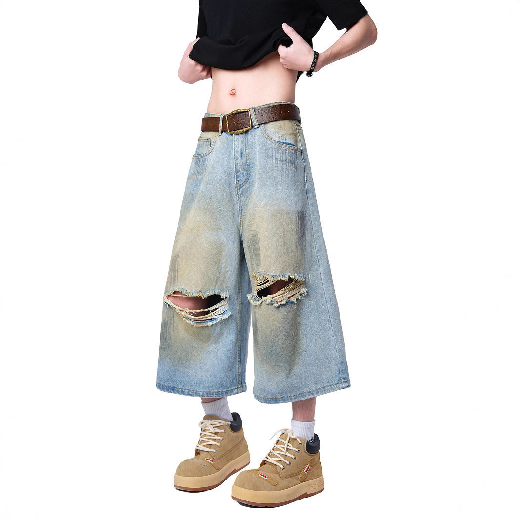 Ripped Denim Capri Pants Boys
