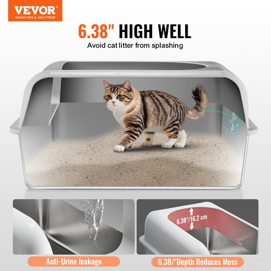 VEVOR 6 In Deep Cat Litter Box Odor-Free Litter Box With Filtering Foot Board