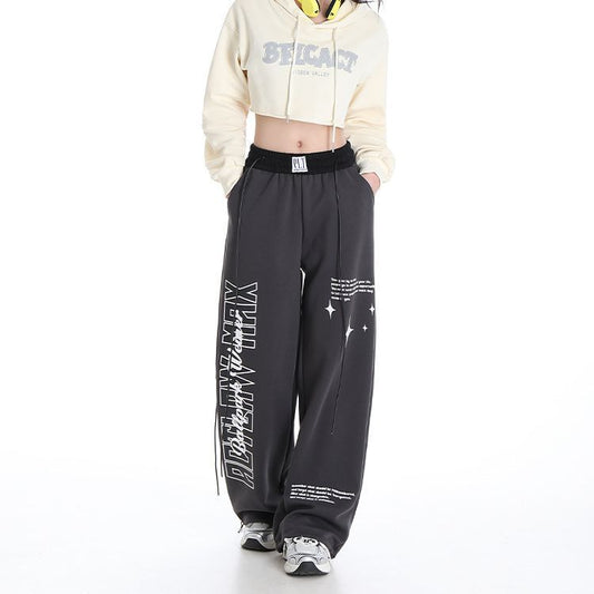 Loose Drooping High Waist Slimming Gray Straight Mop Sports Leisure Long Sports Pants