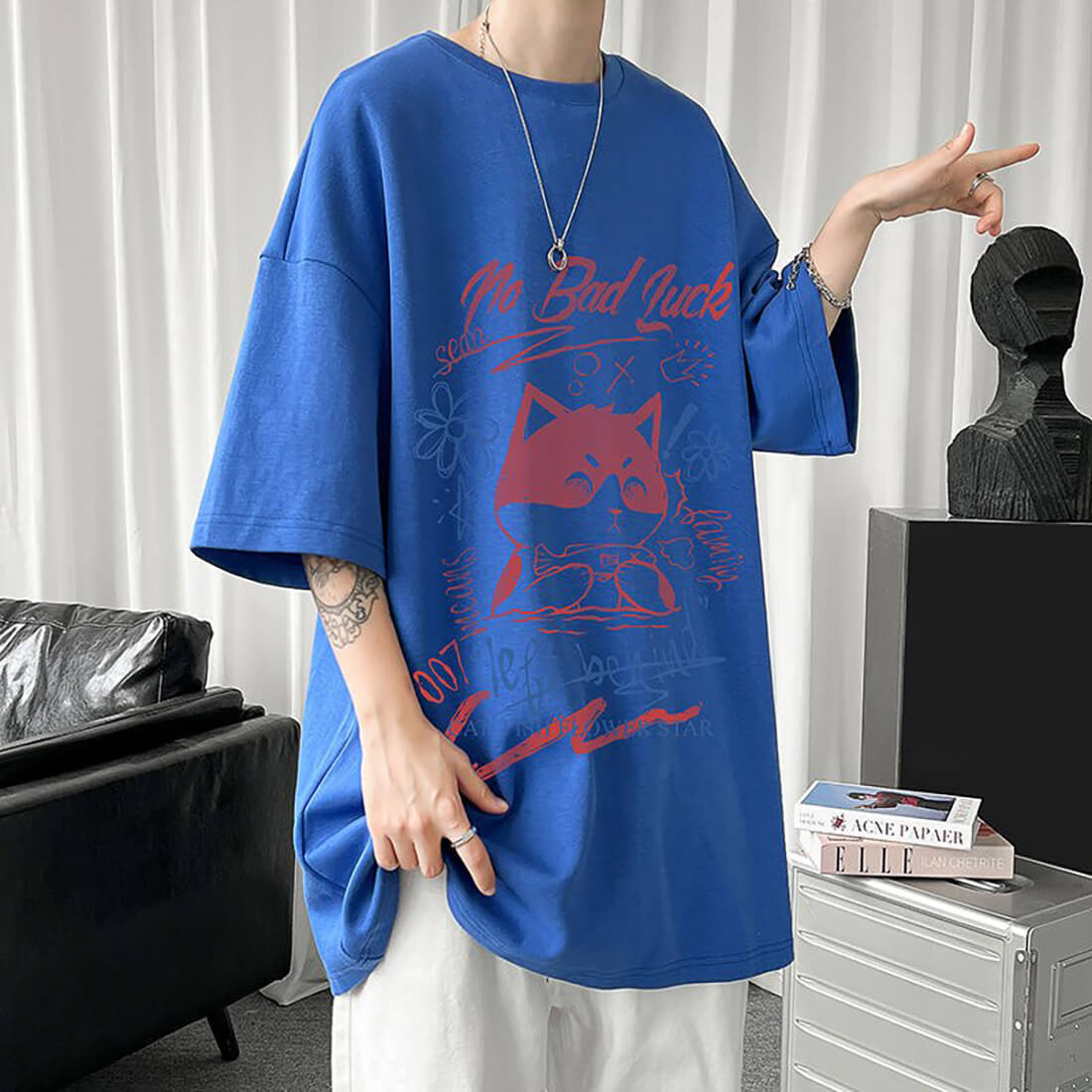 White Half Sleeve Cute Cat T-shirt Top