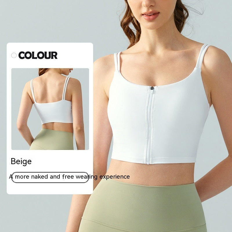 Double-shoulder Strap Front Zipper Yoga Vest Top