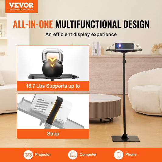 VEVOR Projector Stand, Projector Floor Stand Adjustable Height From 30.3 To 63.4 In, DJ Equipment, Projector Mount With Tray, Ideal For Outdoor Movies, Home, Office, Stage And Studio, Max Load Capacit