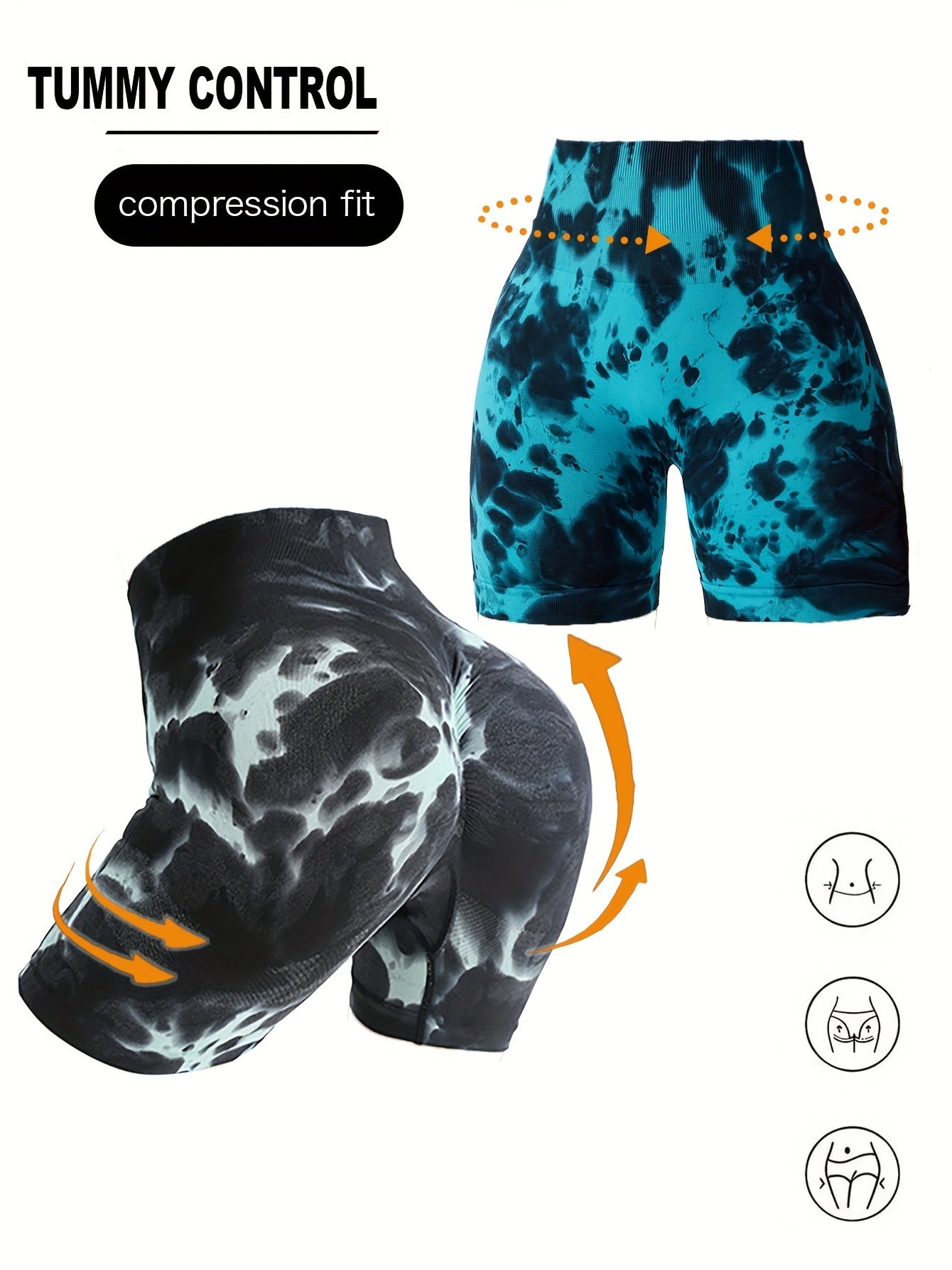 2 Pack Booty Shorts GYM ShortsTie Dye Yoga Shorts, Women High Waist Workout Shorts Seamless Yoga Sports Gym Tie Dye Shorts