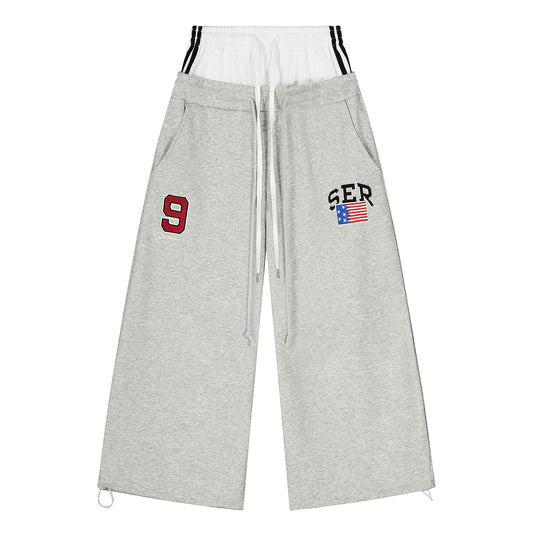 American-style Retro Double-waist Stitching Letter Curved Knife Sweatpants