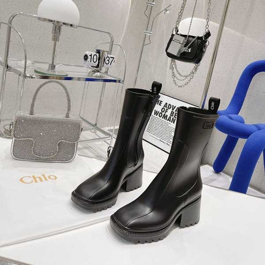 Short Rain Boots With Letters And Non-Slip High Heels