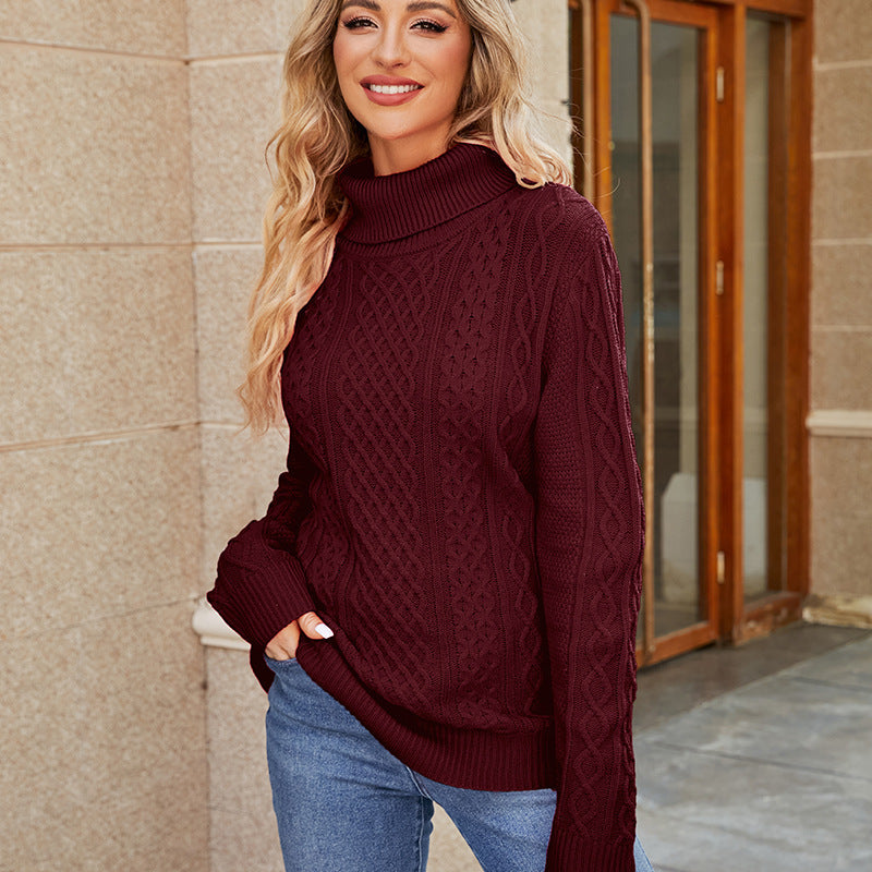 Women's Solid Color Knitted Turtleneck Twist Sweater