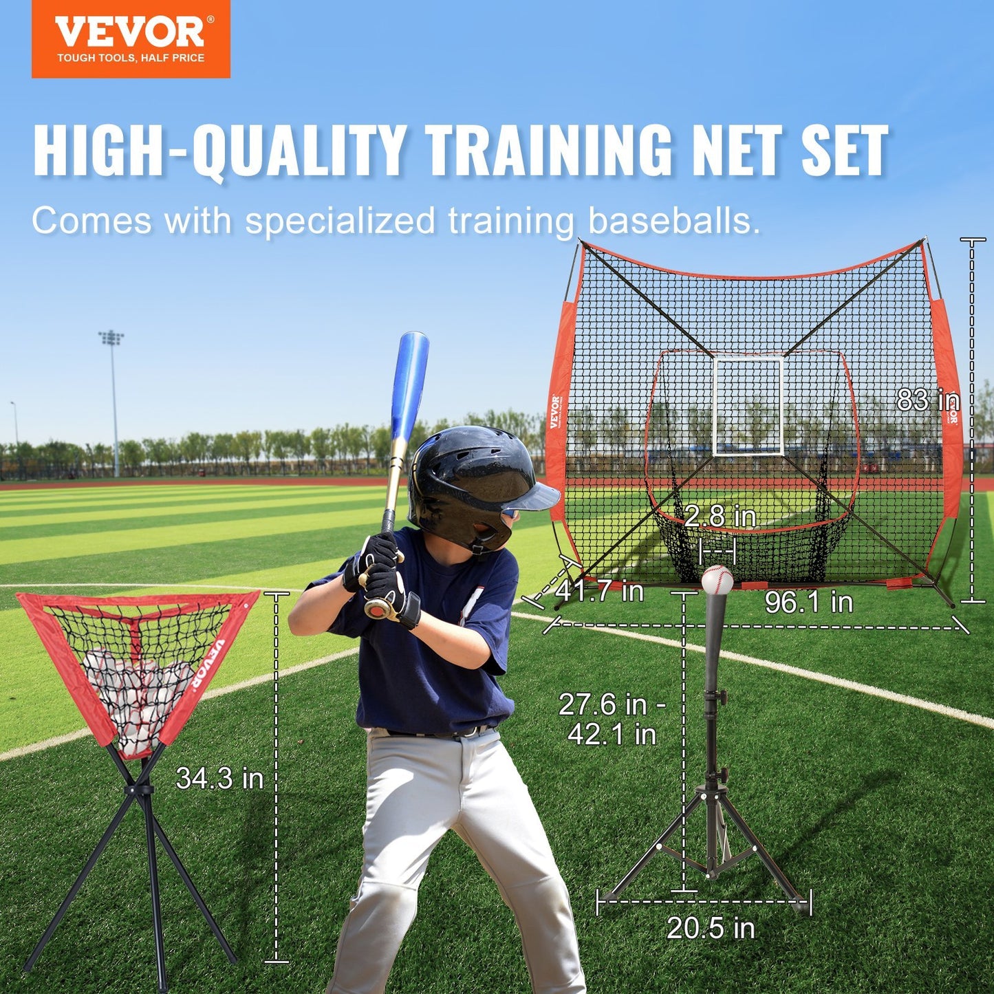 7x7 Ft Baseball Softball Practice Net, Portable Baseball Training Net For Hitting Catching Pitching, Backstop Equipment With Bow Frame, Carry Bag, Strike Zone, 12 Balls, Tee, And Ball Collector
