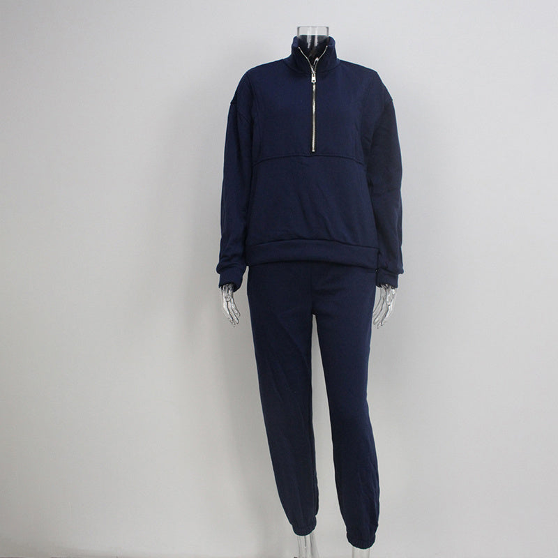 Women's 2-Piece Zip Neck Long Sleeve Sweatshirt & Slim Fit Pants Set - Sporty Streetwear Outfit For Fall&Winter
