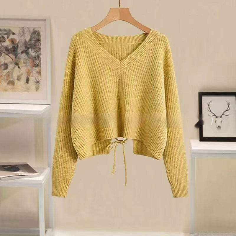 Sweater Women's Design Sense Niche Tied V-neck Sweater