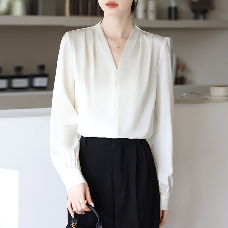 Spring And Autumn Long Sleeve High-grade Blue Shirt Women's Top