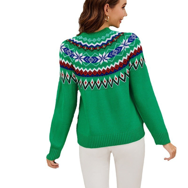 Women's Retro Contrast Color Casual Long-sleeved Christmas Sweater
