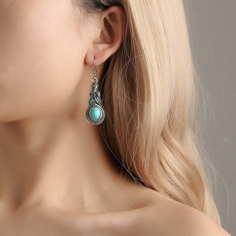 Boho Vintage Peacock Feather Turquoise Stud Earrings For Women