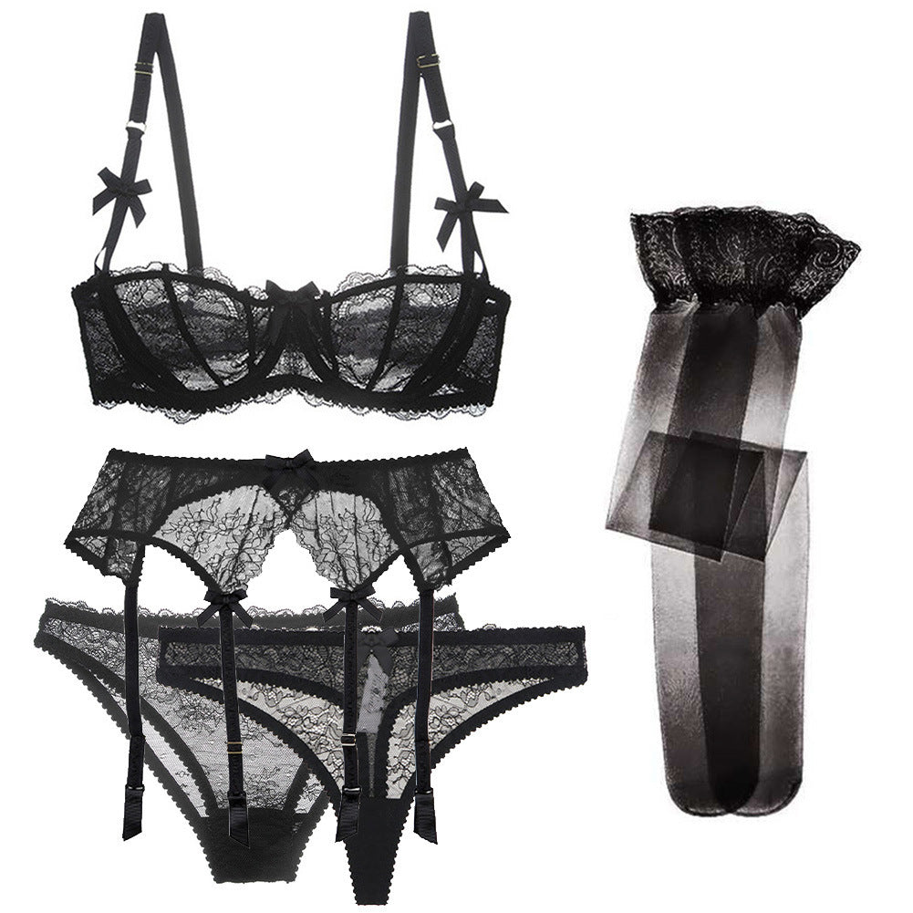 Women's Simple Half Cup Lace Bra Set