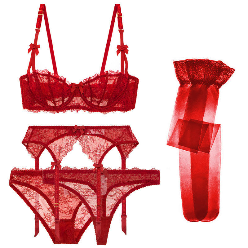 Women's Simple Half Cup Lace Bra Set