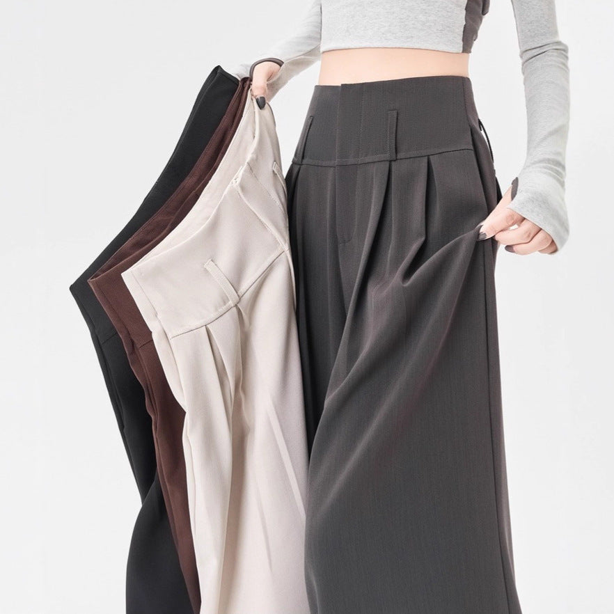 Design Sense Straight High Waist Slimming Draping Effect Casual Mopping Pants