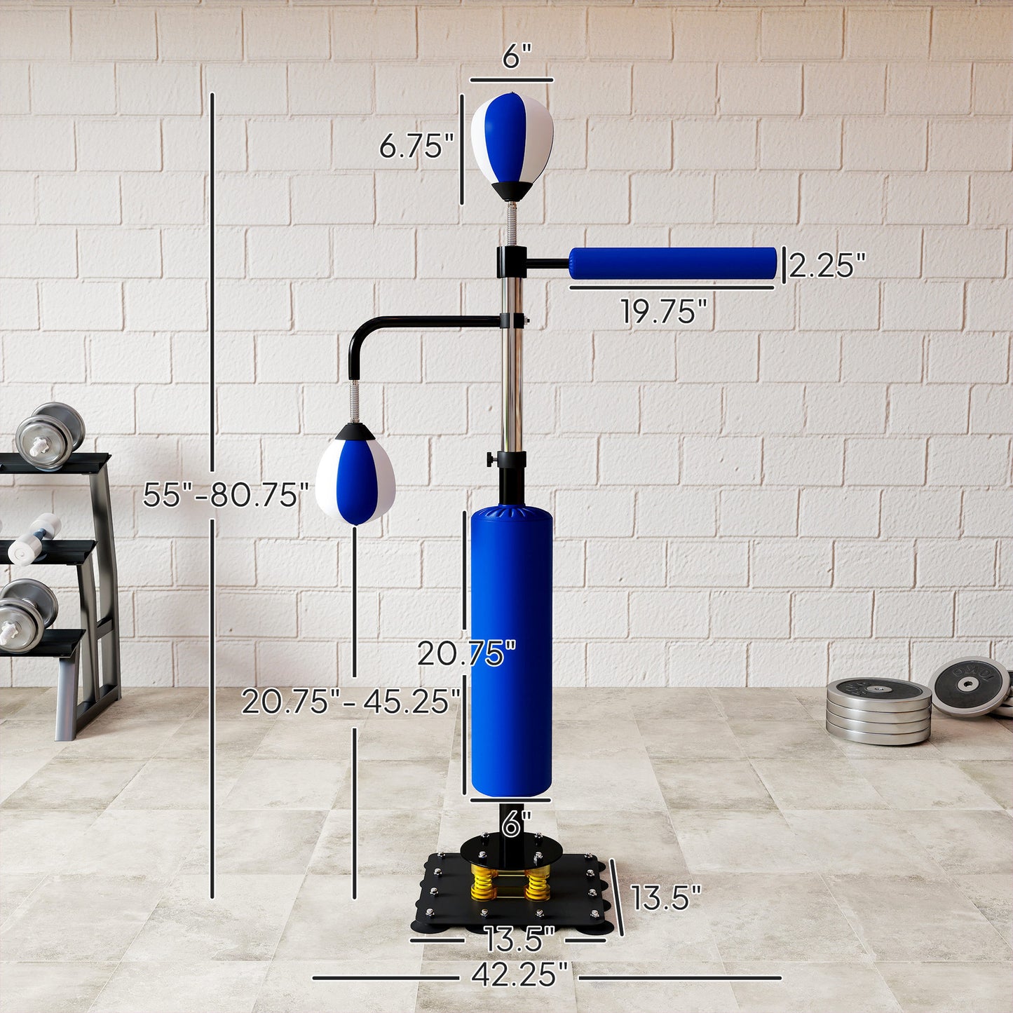 4.6'-6.7' Speed Bag Boxing Bag Stand, Reflex Bag Boxing Training Equipment, Speed Punching Bag, Blue
