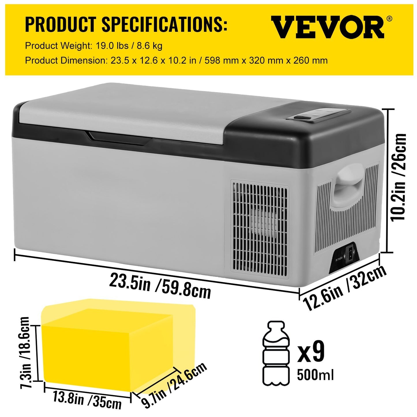 VEVOR 12 Volt Refrigerator 16 Qt, Portable Mini Car Fridge  Cooling Range & App Contro DC & 110-240V AC Electric Compressor Cooler For Truck Vehicle RV Boat Outdoor & Home Use, Grey