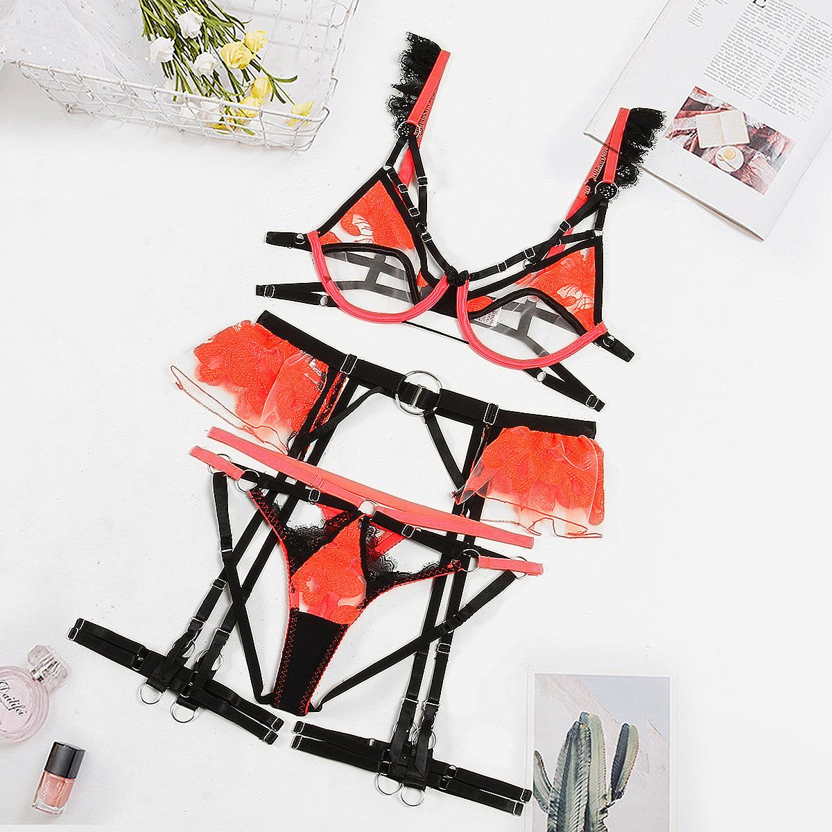 Summer Women's Hollow Embroidery Bra Set