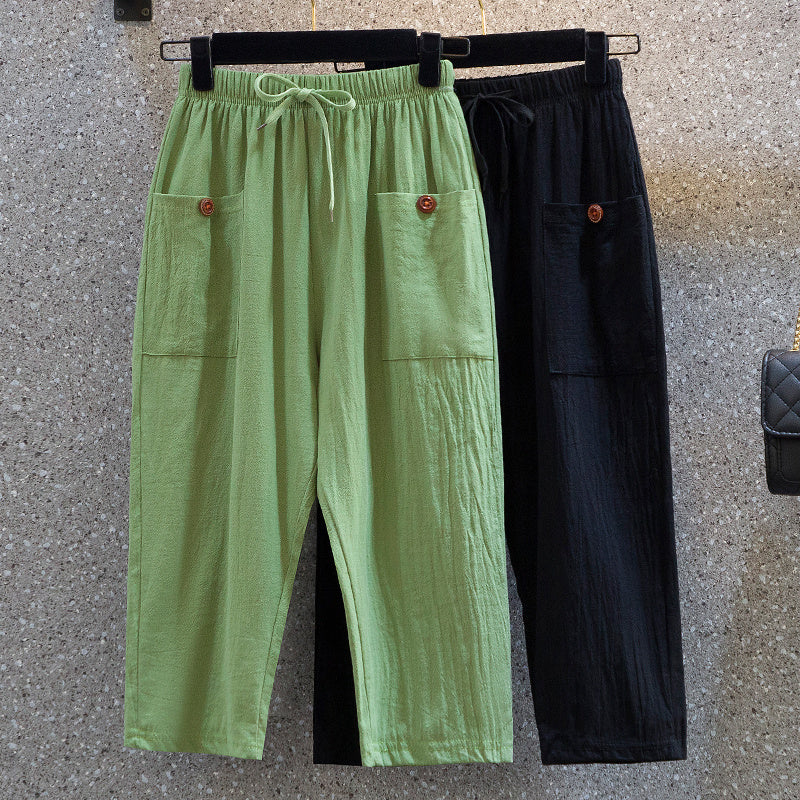 Plus Fat Plus Size Women Casual Cropped Trousers