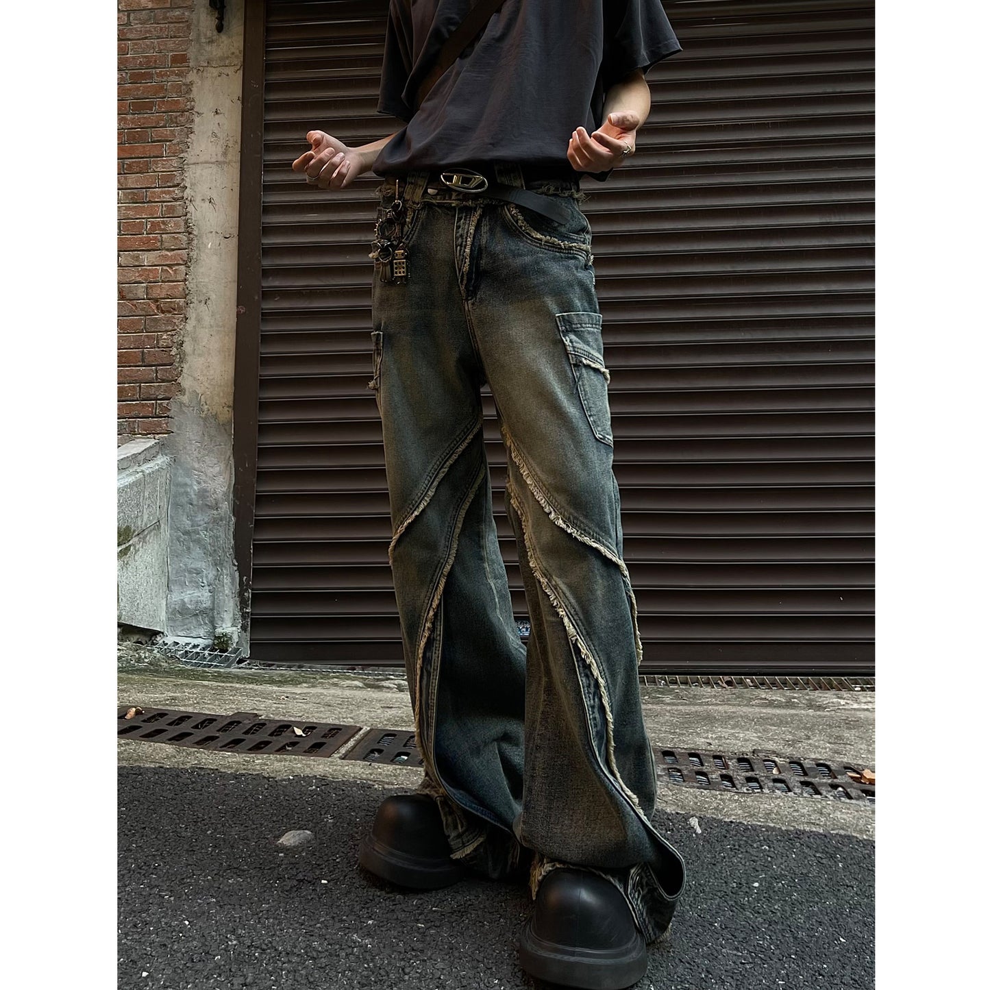Stitching Edging Zipper Slightly Flared Jeans Loose Draggle-tail Trousers