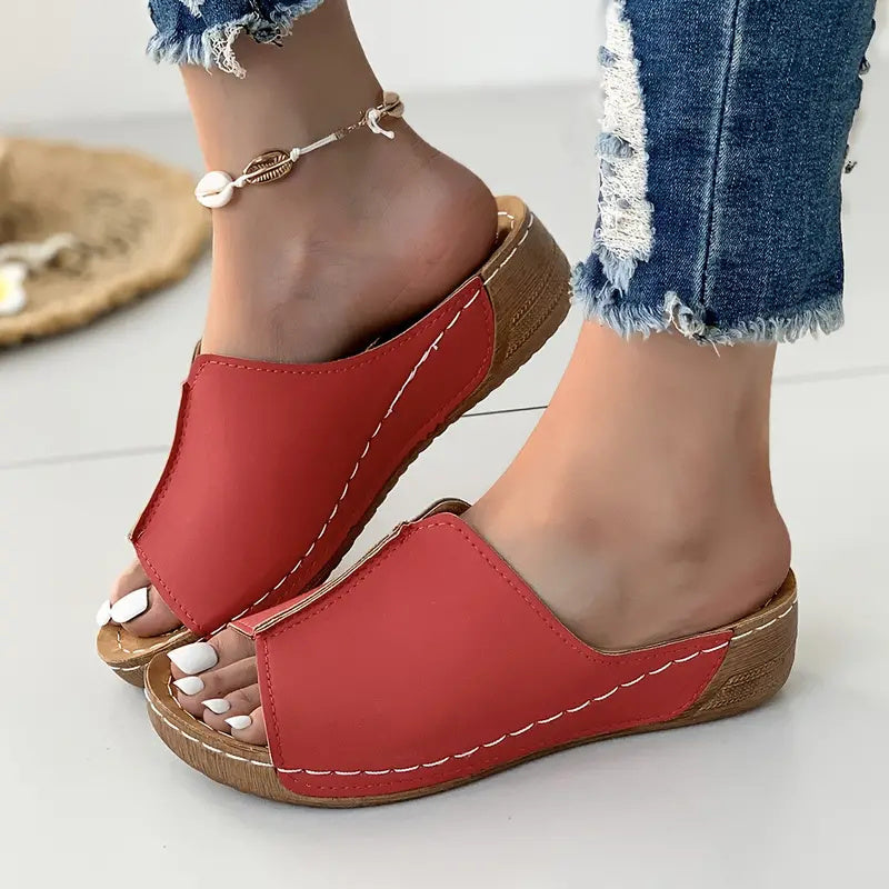 Wedge Platform Peep-toe Slippers Women's Muffin Plus Size Sandals