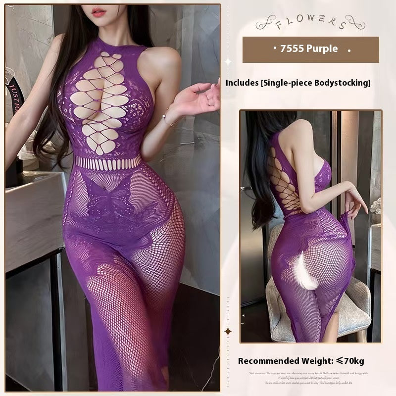 White Transparent Cutout Sexy Tight Fishnet Clothes