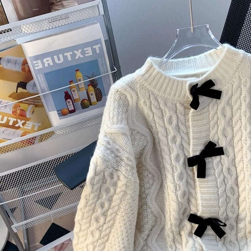 Women's Retro Japanese Lazy Twist Bow Sweater Coat