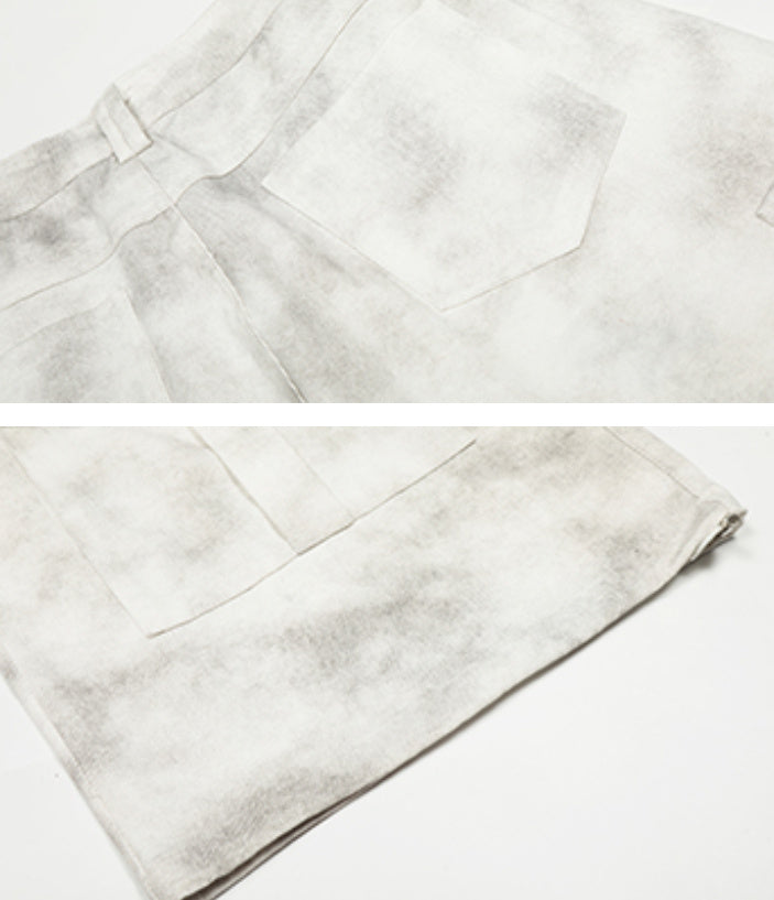 Worn Looking Washed-out Tie-dye Wide-leg Overalls