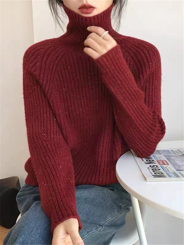 Women's Solid Color Shiny Soft Glutinous Loose Turtleneck Sweater